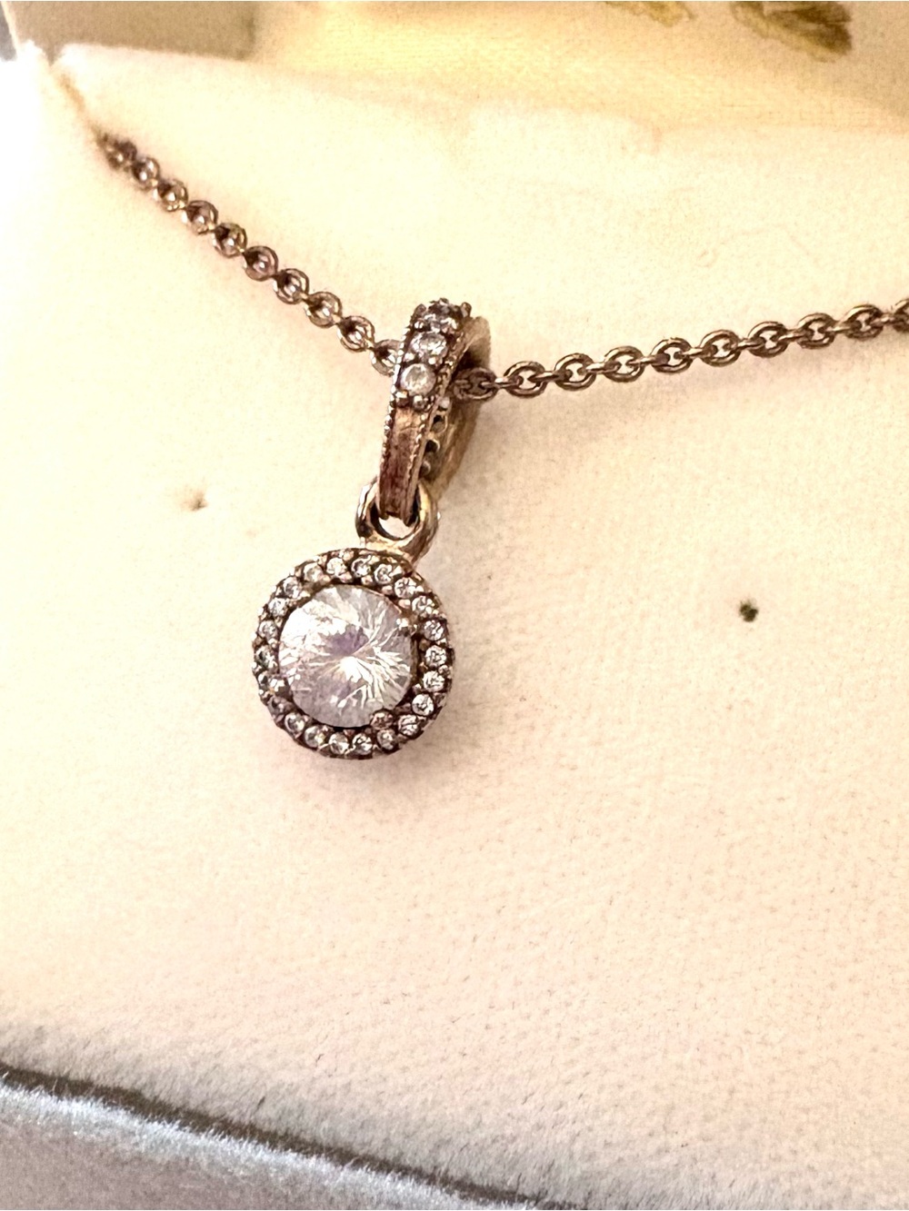 Vintage Pandora ALE .925 Round copper color Sparkle Halo Pendant & Chain